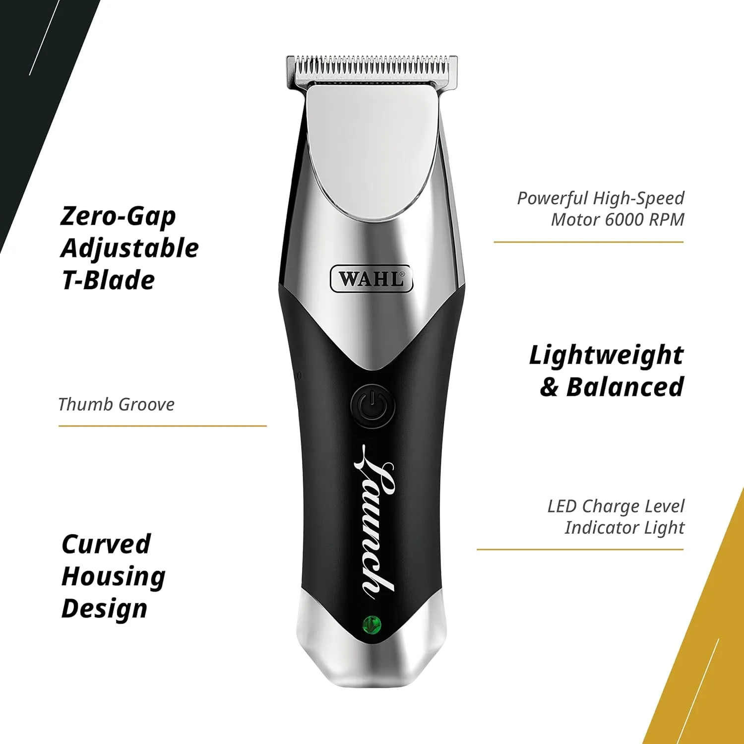 Wahl Professional Launch Trimmer, Cordless Compact 6000 RPM Rotary Motor, Wide Detachable T-Blade, 2 Hour Runtime 3