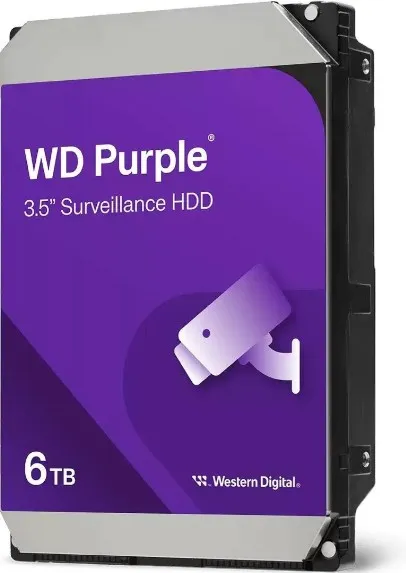 Western Digital Purple 6TB 3.5'' Surveillance Hard Drive, SATA 6 Gb/s, 256MB Cache Size, 5400 Rpm, CMR Recording Technology, Built to Handle Up to 64 Cameras Per Drive | WD64PURZ