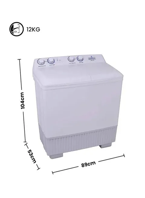 Westpoint 12Kg Twin Tub Semi-Automatic Washing Machine With Spin Efficiency, Powerful Pulsator & Air Dry Function WTX-1217 White