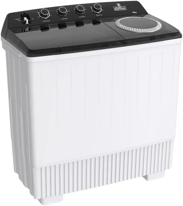 Westpoint 28Kg Twin Tub Semi-Automatic Washing Machine With Air Dry, Transparent & Removable Lids WTX-2824 White