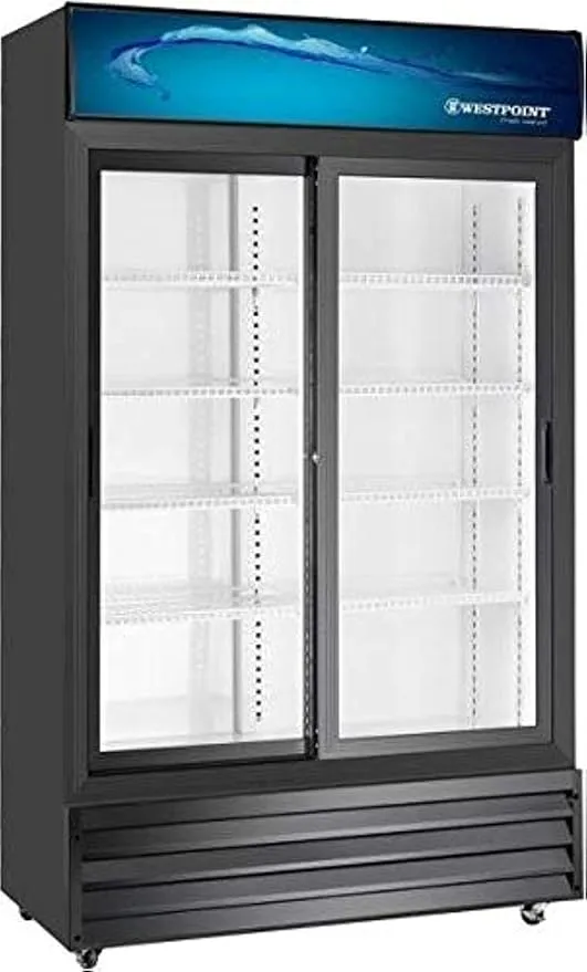 Westpoint 800L Upright Double Door Showcase Chiller With Tempered Glass Self Closing Doors, No Frost Cooling & 8 Shelves WPSN-8217T2 Black