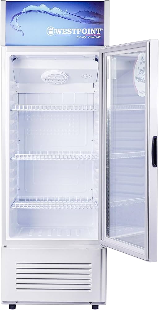 Westpoint WPX-187TGX Single-Door Showcase Refrigerator, 180L Gross / Approximately 168–170L Usable Capacity, Transparent Glass Door, Fan-Assisted Cooling, Adjustable Shelves, Lock & Key, Interior Light, White