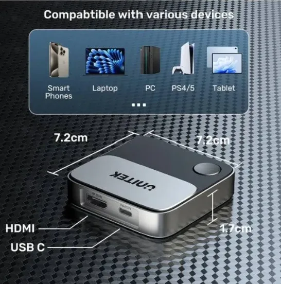 Wireless Screen Sharing Adapter Up to 25M, Black, UNITEK Gift Box V1162B01